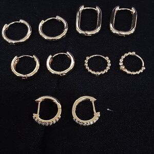 Elegant Gold Hoop Earrings Set Of 5 Pairs J240